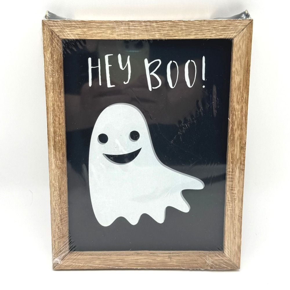 TARGET NEW Reversible Halloween Sign Hey Boo Ghost Happy Halloween 8x10